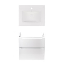 Комплект Qtap тумба підвісна Scorpio 600х585х460 мм White + раковина урізна Albatross New QT71SC43968