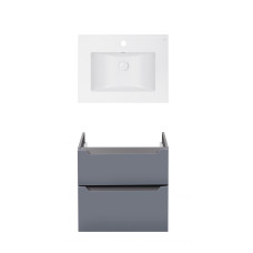 Комплект Qtap тумба підвісна Scorpio 600х585х460 мм Graphite + раковина урізна Albatross E QT71SC43980
