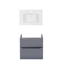 Комплект Qtap тумба підвісна Scorpio 700х585х460 мм Graphite + раковина урізна Albatross E QT71SC43983