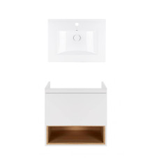 Комплект Qtap тумба підвісна Robin 600х580х437 мм White/Whitish oak + раковина урізна Albatross QT71RO43991