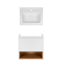 Набор Qtap подвесной тумба Robin 600х580х437 мм White/Whitish oak + раковина урезная Albatross 01 QT71RO43992