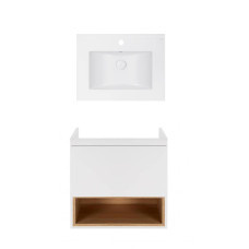 Набор Qtap подвесной тумба Robin 600х580х437 мм White/Whitish oak + умывальник врезной Albatross E QT71RO43994