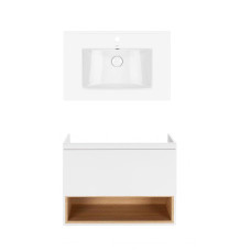 Комплект Qtap тумба підвісна Robin 700х580х437 мм White/Whitish oak + раковина урізна Albatross QT71RO43996