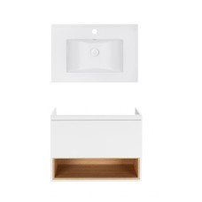 Комплект Qtap тумба підвісна Robin 700х580х437 мм White/Whitish oak + раковина урізна Albatross E QT71RO44005