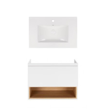 Набор Qtap подвесной тумбочка Robin 700х580х437 мм White/Whitish oak + раковина урезная Albatross New QT71RO44006