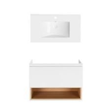 Комплект Qtap тумба підвісна Robin 800х580х437 мм White/Whitish oak + раковина урізна Albatross QT71RO44035