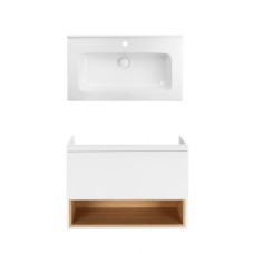 Комплект Qtap тумба підвісна Robin 800х580х437 мм White/Whitish oak + раковина урізна Albatross 01 QT71RO44037