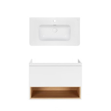 Набор Qtap подвесной тумба Robin 800х580х437 мм White/Whitish oak + умывальник врезной Albatross 9H QT71RO44038