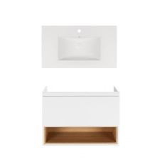 Комплект Qtap тумба підвісна Robin 800х580х437 мм White/Whitish oak + раковина урізна Albatross New QT71RO44040