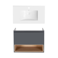 Комплект Qtap тумба підвісна Robin 800х580х437 мм Graphite/Whitish oak + раковина урізна Albatross QT71RO44051