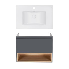 Комплект Qtap тумба підвісна Robin 800х580х437 мм Graphite/Whitish oak + раковина урізна Albatross E QT71RO44054
