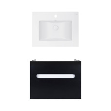Комплект Qtap тумба підвісна Virgo 600х580х437 мм Black/White + раковина урізна Albatross E QT71V44060