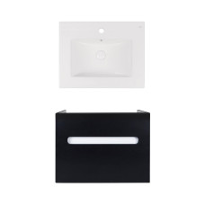 Комплект Qtap тумба підвісна Virgo 600х580х437 мм Black/White + раковина урізна Albatross New QT71V44061