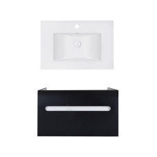 Комплект Qtap тумба підвісна Virgo 700х580х437 мм Black/White + раковина урізна Albatross E QT71V44063