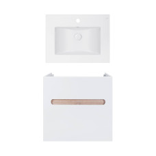 Комплект Qtap тумба підвісна Virgo 600х580х437 мм White/Whitish oak + раковина урізна Albatross E QT71V44073