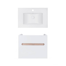 Комплект Qtap тумба підвісна Virgo 700х580х437 мм White/Whitish oak + раковина урізна Albatross E QT71V44076