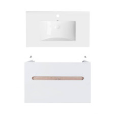 Набор Qtap подвесной тумба Virgo 800х580х437 мм White/Whitish oak + раковина урезная Albatross QT71V44079