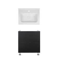 Комплект Qtap тумба підлогова Tern 600х725х437 мм Matt Black + раковина урізна Albatross 01 QT71TE44111