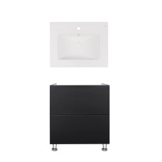 Комплект Qtap тумба підлогова Tern 600х725х437 мм Matt Black + раковина урізна Albatross New QT71TE44114