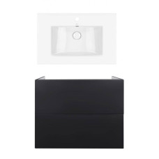 Комплект: тумба Tern підлогова 2 ящики висувних Push-to-Open, 700х725х437 мм Matt Black + раковина Albatross Qtap