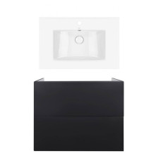 Комплект: тумба Tern підвісна 2 ящики висувних Push-to-Open, 700х580х437 мм Matt Black + раковина Albatross Qtap