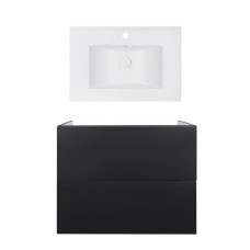 Комплект: тумба Tern підвісна 2 ящики висувних Push-to-Open, 700х580х437 мм Matt Black + раковина Albatross E Qtap