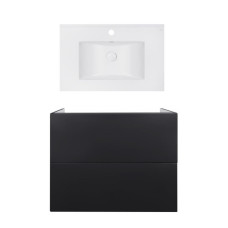 Комплект: тумба Tern підлогова 2 ящики висувних Push-to-Open, 800х580х437 мм Matt Black + раковина Albatross E Qtap
