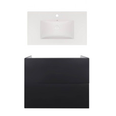 Комплект: тумба Tern підлогова 2 ящики висувних Push-to-Open, 800х580х437 мм Matt Black + раковина Albatross New Qtap