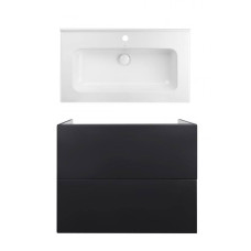 Комплект: тумба Tern підвісна 2 ящики висувних Push-to-Open, 800х725х437 мм Matt Black + раковина Albatross 01 Qtap