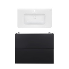 Комплект: тумба Tern підвісна 2 ящики висувних Push-to-Open, 800х725х437 мм Matt Black + раковина Albatross 9H Qtap