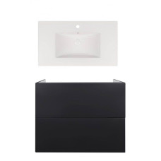 Комплект: тумба Tern підвісна 2 ящики висувних Push-to-Open, 800х725х437 мм Matt Black + раковина Albatross New Qtap