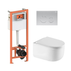 Комплект: Qtap Taurus Ultra Quiet унітаз підвісний QT2433084EUQW + Nest комплект інсталяції 4в1 (Клавіша кругла Satin) QT0133M425 + QT0111M11111SAT