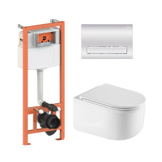 Комплект: Qtap Taurus Ultra Quiet унітаз підвісний QT2433084EUQW + Nest комплект інсталяції 4в1 (Клавіша лінійна Chrome) QT0133M425 + QT0111M08381CRM