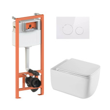 Комплект: Qtap Gemini Ultra Quiet унітаз підвісний QT2533076EUQW + Nest комплект інсталяції 4в1 (Клавіша кругла White) QT0133M425 + QT0111M11110W