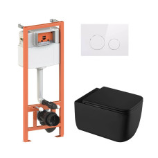 Комплект: Qtap Gemini Ultra Quiet унітаз підвісний QT2533076EUQMB + Nest комплект інсталяції 4в1 (Клавіша кругла White) QT0133M425 + QT0111M11110W
