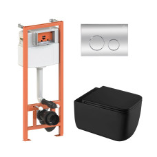 Комплект: Qtap Gemini Ultra Quiet унітаз підвісний QT2533076EUQMB + Nest комплект інсталяції 4в1 (Клавіша кругла Chrome) QT0133M425 + QT0111M11112CRM