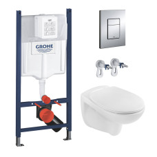 Комплект 4 в 1: Інсталяція Grohe Rapid SL 38840000 з панеллю змиву Even 38966000 + Унітаз безободковий A534UF Rimless з сидінням Slim Soft Close дюропласт (UA38840966A)