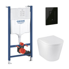 Комплект 4 в 1: Інсталяція Grohe Solido 2 в 1 38971000 + Панель змиву для унітаза Grohe Even 389662430 + Унітаз підвісний безобідковий Kroner Armada WHI513636 RIMLESS з сидінням Slim Duroplast / Soft-close / Quick relase KA513636WHIR (38971966243KA51R)