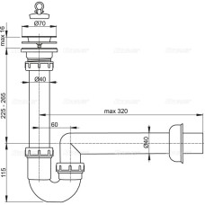 Сифон трубчатый с нержавеющей решеткой d70, Alcaplast A800-DN40