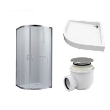 Душова кабіна ROUND напівкругла 900x900x1900 мм прозоре + піддон Grace 900х900 напівкруглий + сифон A47CR-60, Koller Pool R90RC + GRACE90R + A47CR-60