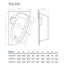 Ванна KARINA 170X110 P + сифон + ніжки, Koller Pool BTKA170110P+WBW0001+B70CМMA-57