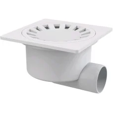 Зливний трап 150x150/50, підводка–бокова, решітка–біла, гідрозатвор–мокрий, Alcaplast APV15